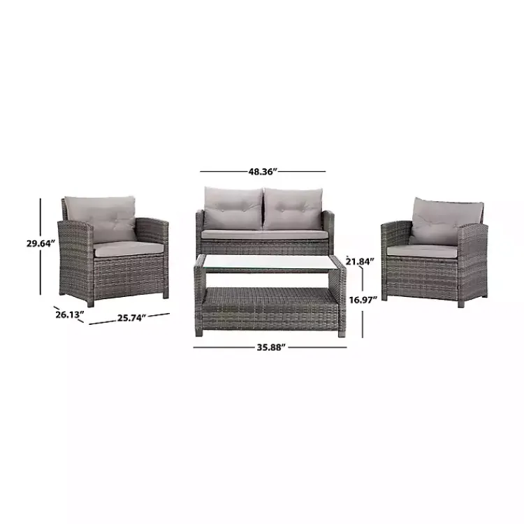 Outdoor Sets-Kirklands Home Wicker 4-pc. Deluxe Outdoor Living Set Gray