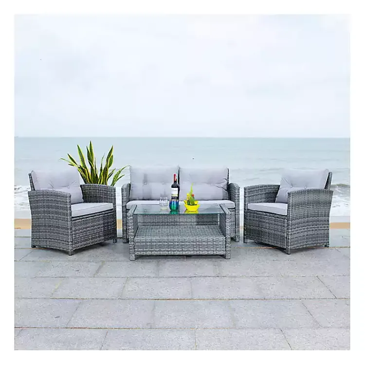 Outdoor Sets-Kirklands Home Wicker 4-pc. Deluxe Outdoor Living Set Gray