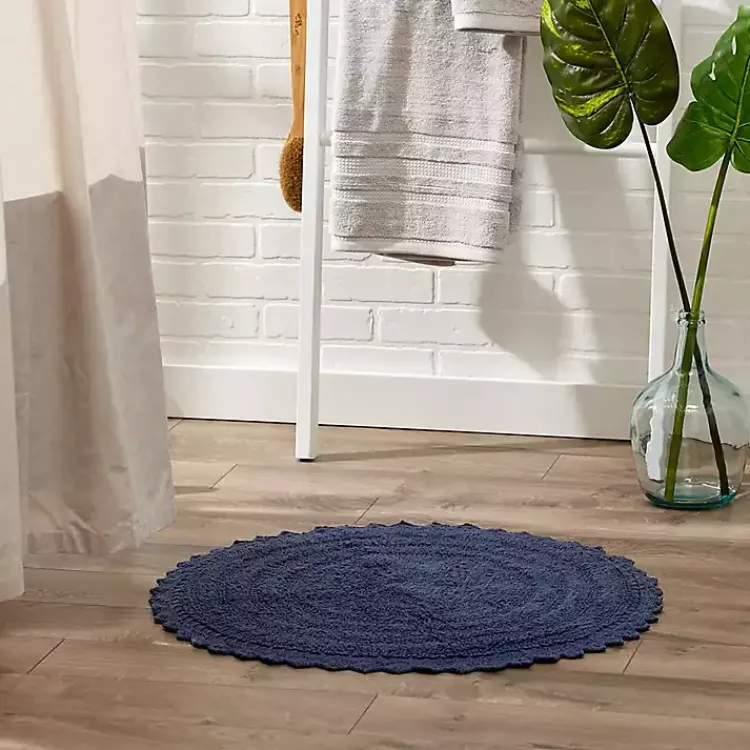 Bathroom Rugs-Kirklands Home Round French Crochet Bath Mat, 28 in. Blue