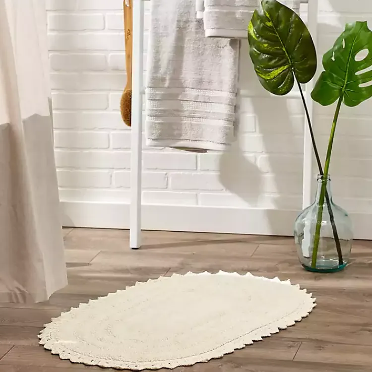 Bathroom Rugs-Kirklands Home Oval Classic Crochet Bath Mat Ivory