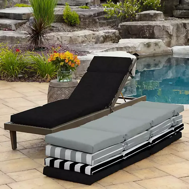 Outdoor Cushions & Pillows-Kirklands Home Leala Outdoor Chaise Cushion Black