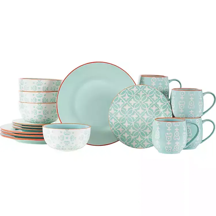 Dinnerware-Kirklands Home Light Geometric 16-pc. Dinnerware Set Blue