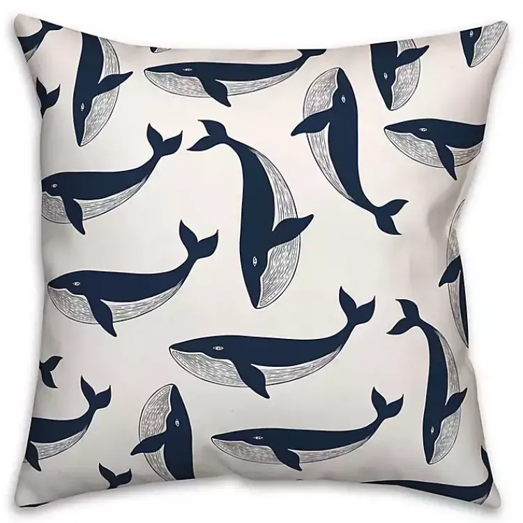 Outdoor Cushions & Pillows-Kirklands Home Navy Whale Outdoor Pillow
