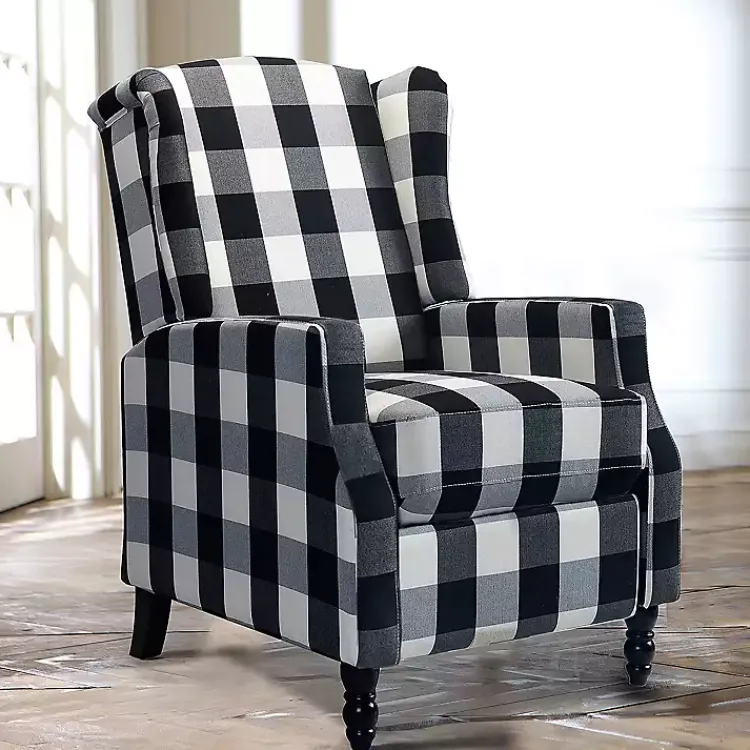Accent Chairs-Kirklands Home Black and White Buffalo Check Recliner
