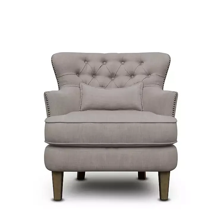Accent Chairs-Kirklands Home Tufted Armchair with Lumbar Pillow Gray