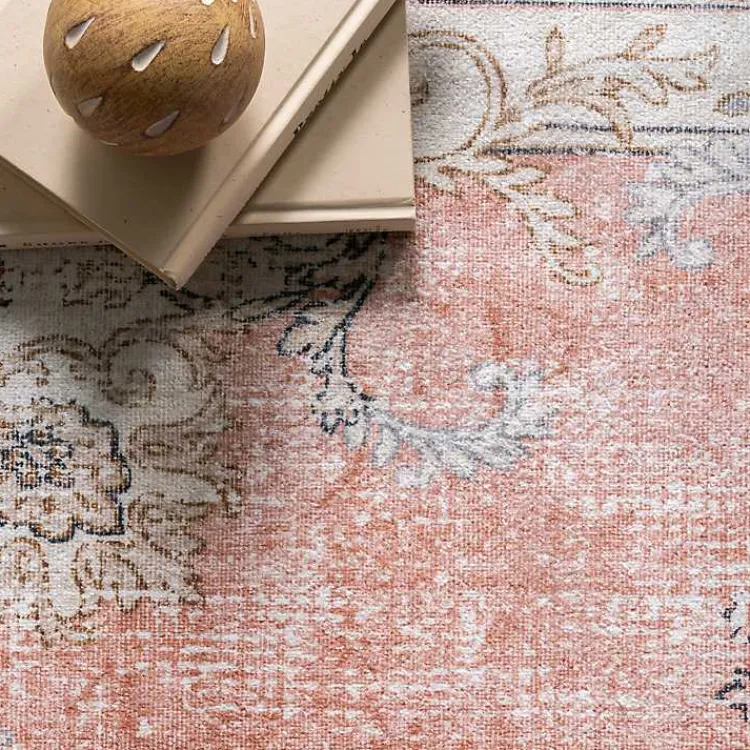 Area Rugs-Kirklands Home Vintage Floral Washable Runner Orange