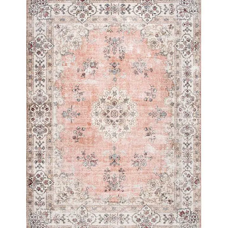 Area Rugs-Kirklands Home Vintage Floral Washable Area Rug, 3x5 Orange