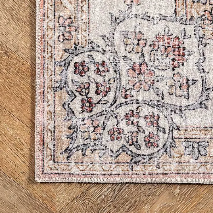 Area Rugs-Kirklands Home Vintage Floral Washable Area Rug, 3x5 Orange