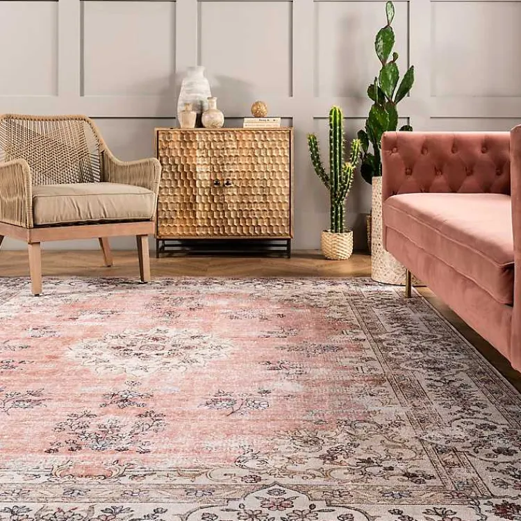 Area Rugs-Kirklands Home Orange Vintage Floral Washable Area Rug, 4x6