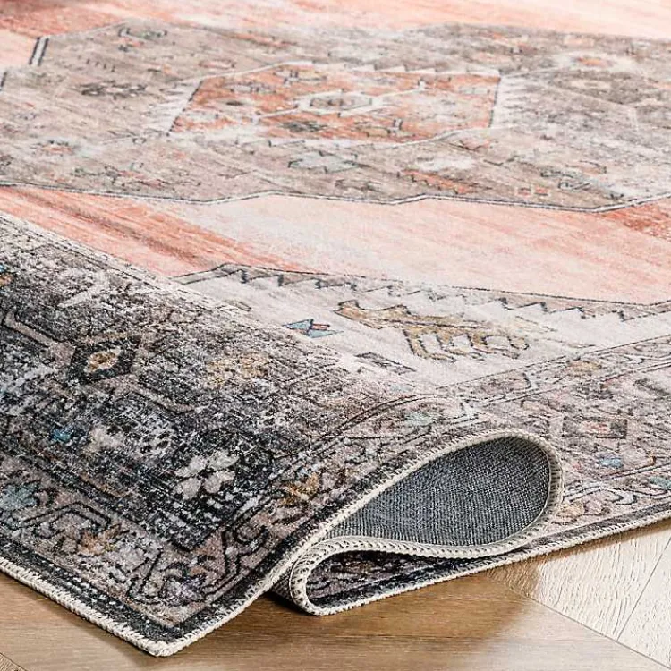 Area Rugs-Kirklands Home Orange Distressed Medallion Washable Area Rug, 4x6