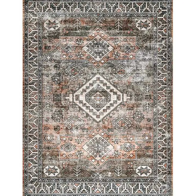 Area Rugs-Kirklands Home Orange Global Pattern Washable Area Rug, 4x6