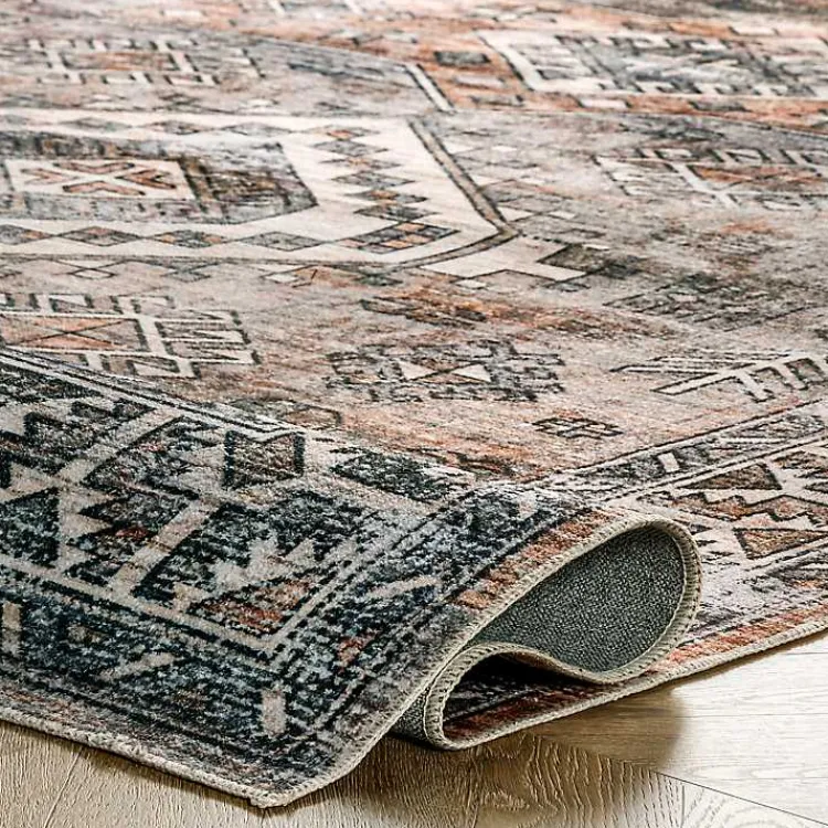 Area Rugs-Kirklands Home Orange Global Pattern Washable Area Rug, 4x6