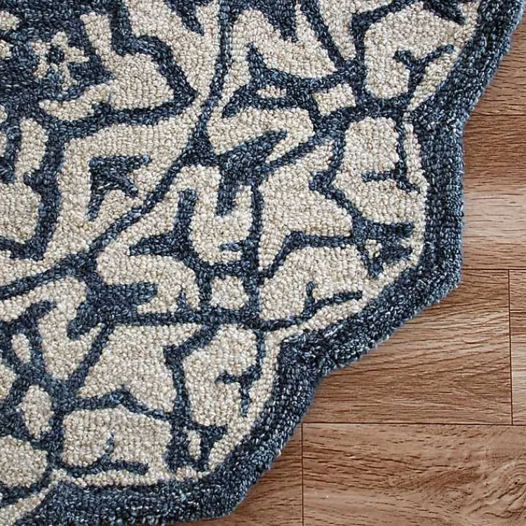 Area Rugs-Kirklands Home Blue Wool Mosaic Medallion Round Area Rug, 3 ft.