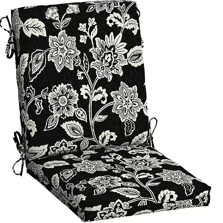 Outdoor Cushions & Pillows-Kirklands Home Ashland Jacobean Luxe Outdoor Dining Chair Cushion Black