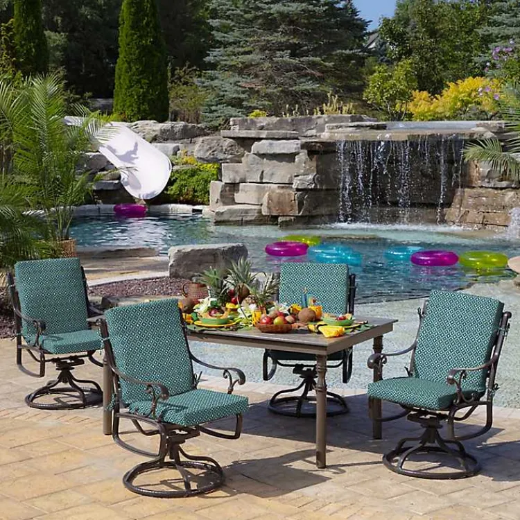 Outdoor Cushions & Pillows-Kirklands Home Alana Tile Luxe Outdoor Dining Chair Cushion Blue