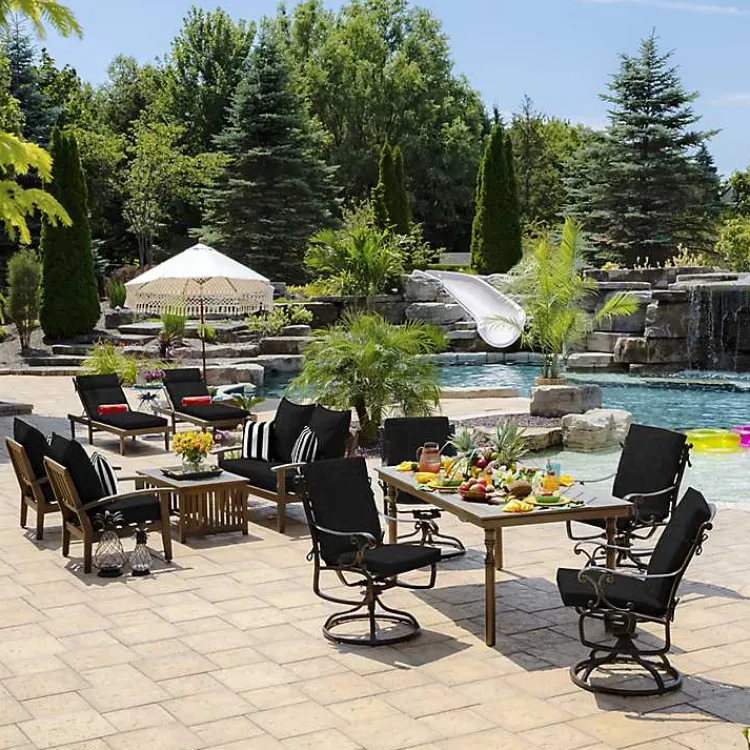 Outdoor Cushions & Pillows-Kirklands Home Leala Texture Outdoor Deep Seat Cushions Black