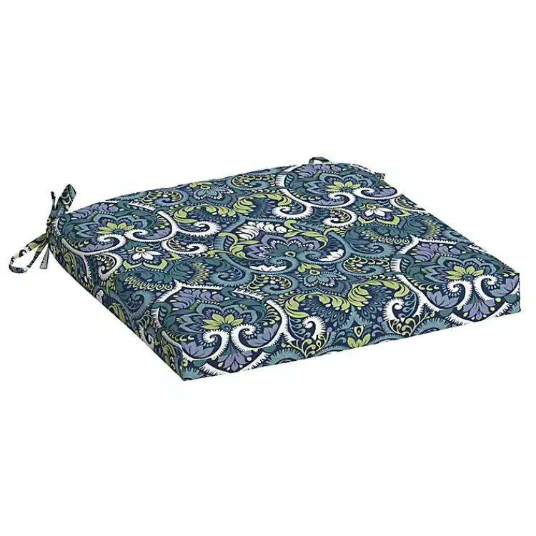 Outdoor Cushions & Pillows-Kirklands Home Sapphire Aurora Damask Luxe Outdoor Seat Cushion Blue