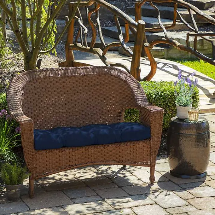 Outdoor Cushions & Pillows-Kirklands Home Sapphire Leala Texture Wicker Settee Cushion Blue