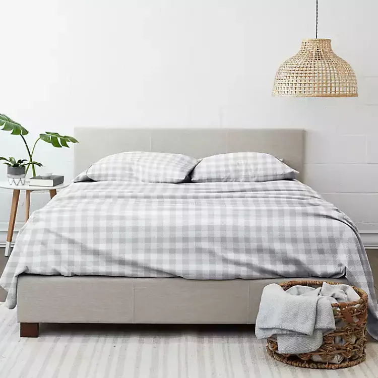 Bed Sheets-Kirklands Home Gray Country Plaid 4-pc. California King Sheet Set