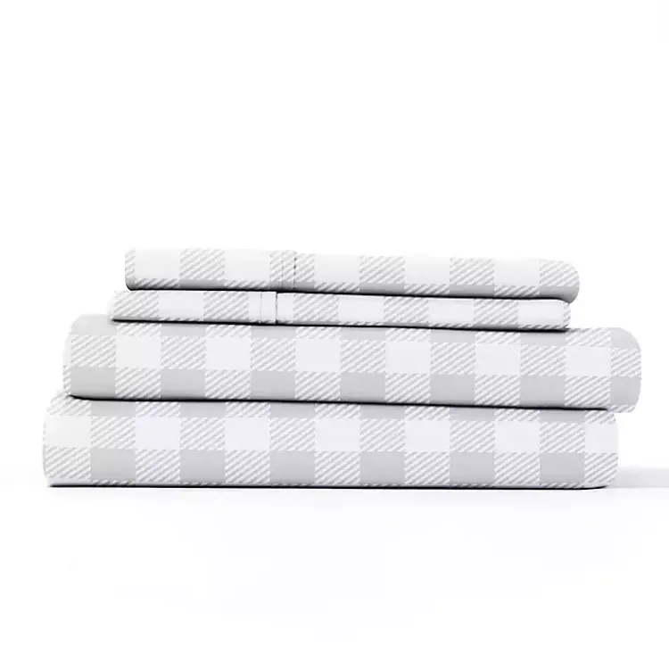 Bed Sheets-Kirklands Home Gray Country Plaid 3-pc. Twin Sheet Set
