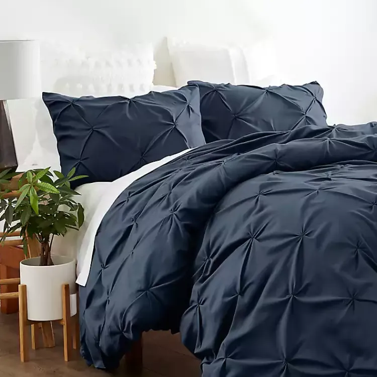 Duvets-Kirklands Home Navy Soft Pinched 3-Pc. Queen Duvet Cover Set Blue