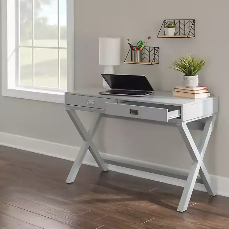 Office Furniture-Kirklands Home 2-Drawer X-Frame Desk Gray