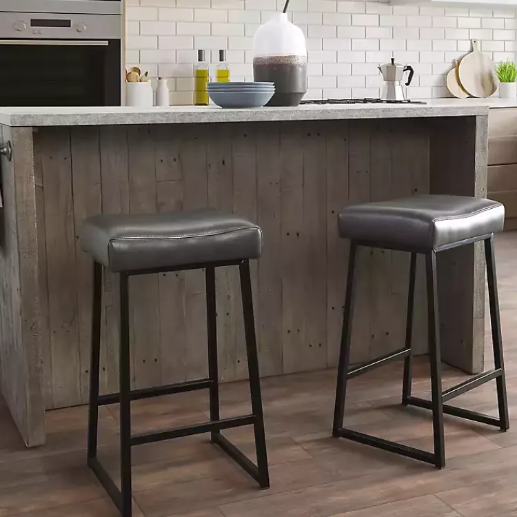 Bar Stools & Counter Height Stools-Kirklands Home Smokey Faux Leather Counter Stools, Set of 2 Gray