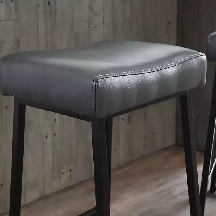 Bar Stools & Counter Height Stools-Kirklands Home Smokey Faux Leather Counter Stools, Set of 2 Gray