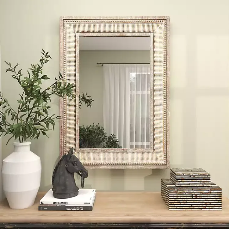 Decorative Mirrors-Kirklands Home Gold and White Washed Carved Frame Mirror