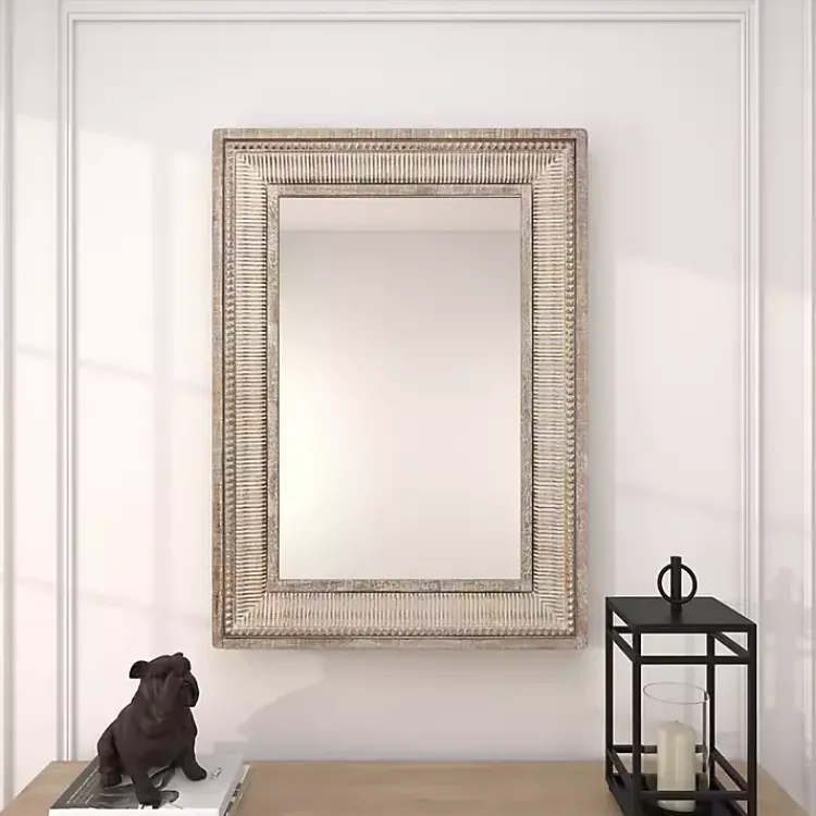 Decorative Mirrors-Kirklands Home Gold and White Washed Carved Frame Mirror