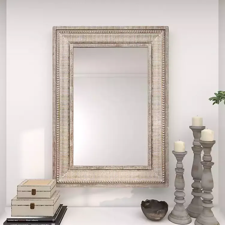 Decorative Mirrors-Kirklands Home Gold and White Washed Carved Frame Mirror