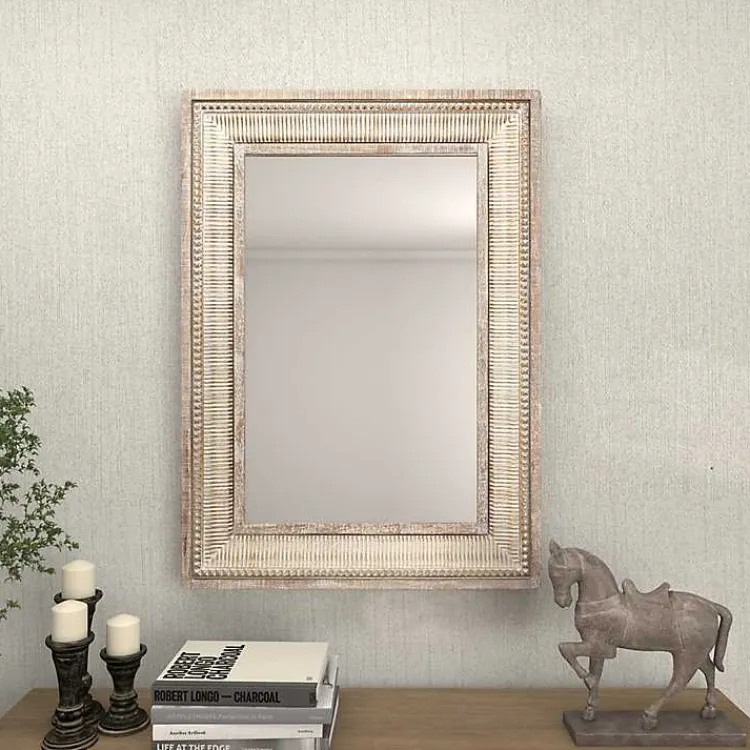 Decorative Mirrors-Kirklands Home Gold and White Washed Carved Frame Mirror