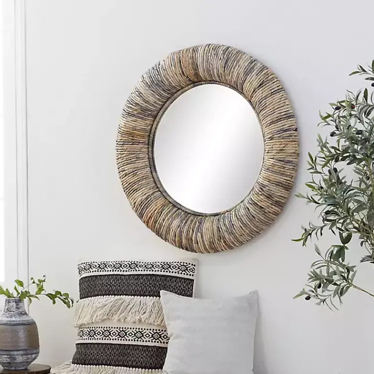 Decorative Mirrors-Kirklands Home Round Teak Wood Coiled Tampar Frame Mirror