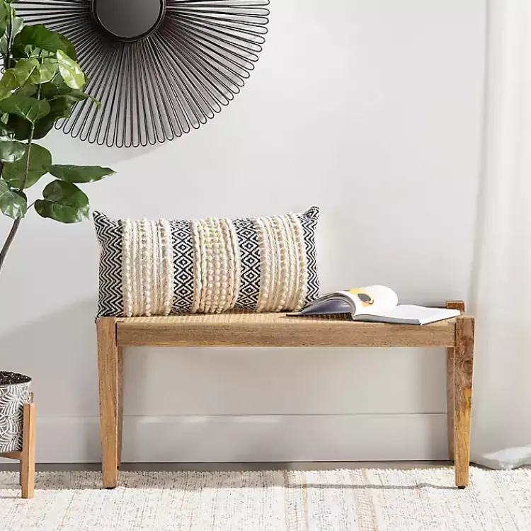 Entryway Furniture-Kirklands Home Handwoven Rattan Cane and Mango Wood Bench