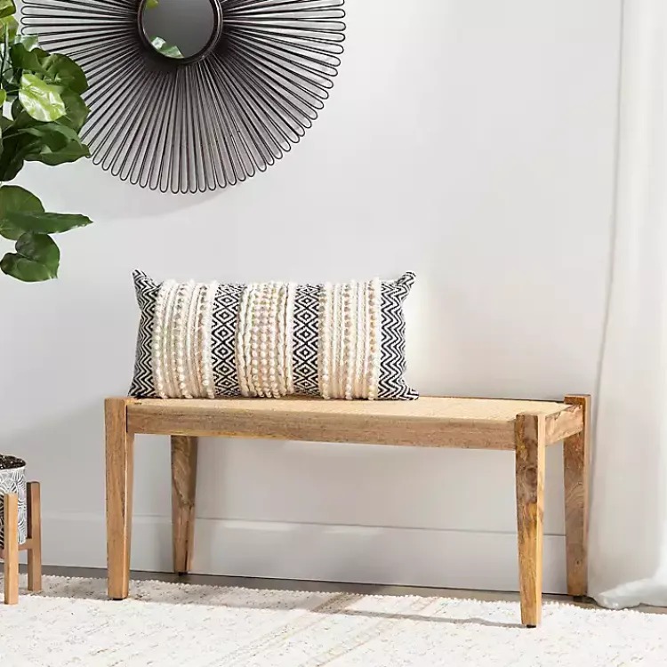 Entryway Furniture-Kirklands Home Handwoven Rattan Cane and Mango Wood Bench