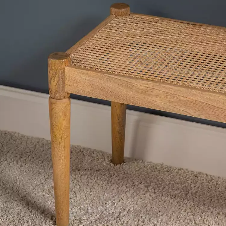 Entryway Furniture-Kirklands Home Handwoven Rattan Cane and Mango Wood Bench