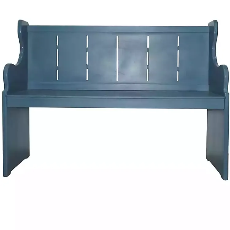 Entryway Furniture-Kirklands Home Carved Wood Pew Bench Blue