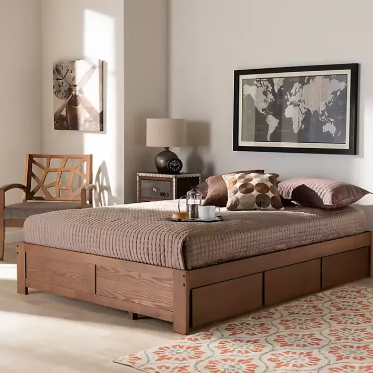 Beds & Headboards-Kirklands Home Walnut Wooden 3-Drawer Platform Bed Brown