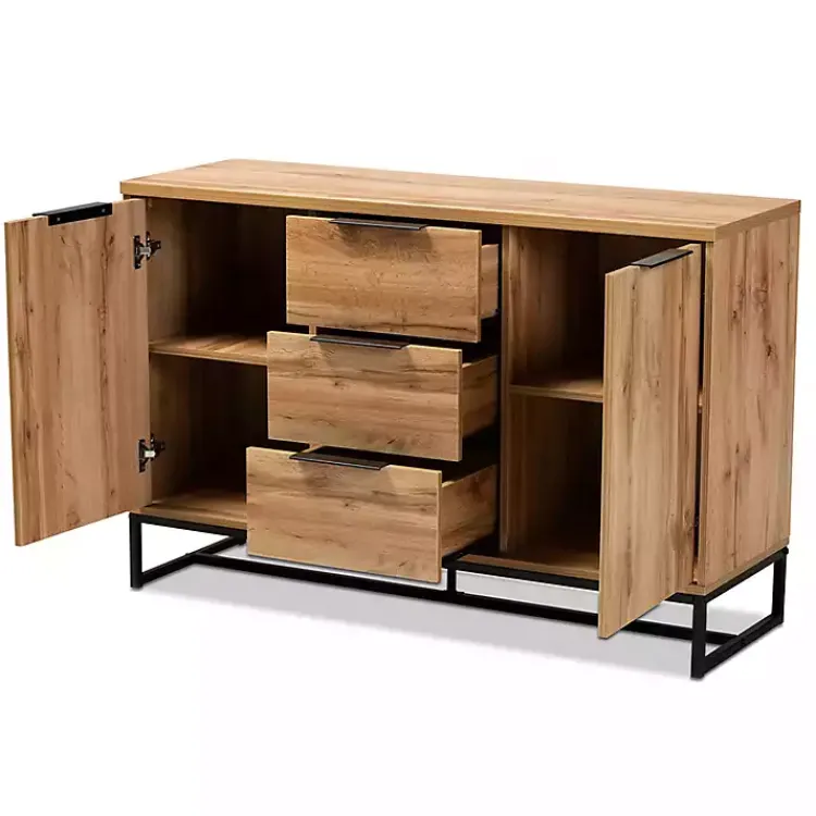 Cabinets & Sideboards-Kirklands Home Oak Wood and Metal Sideboard Buffet