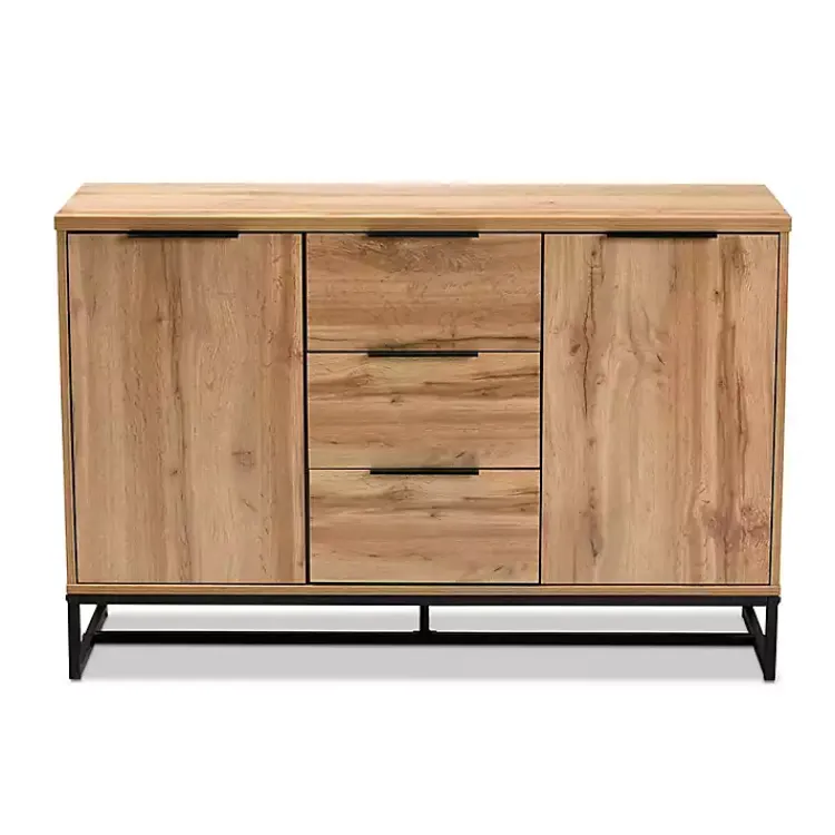 Cabinets & Sideboards-Kirklands Home Oak Wood and Metal Sideboard Buffet