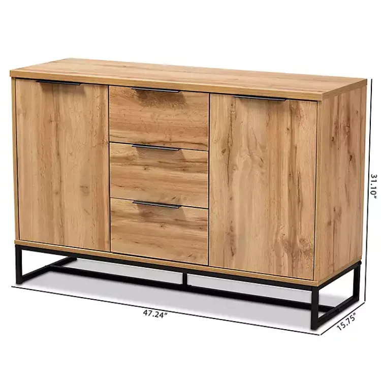 Cabinets & Sideboards-Kirklands Home Oak Wood and Metal Sideboard Buffet