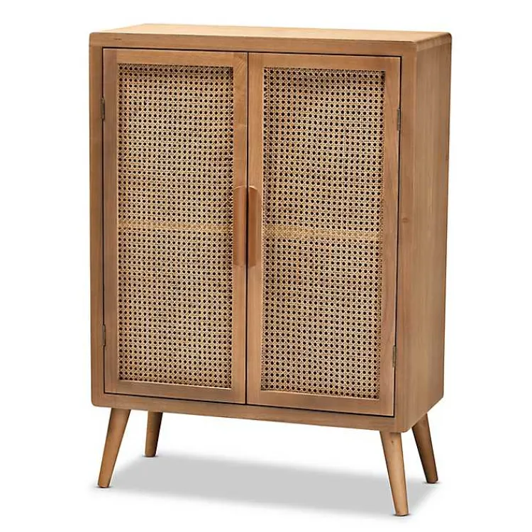 Cabinets & Sideboards-Kirklands Home Medium Oak Rattan 2-Door Cabinet
