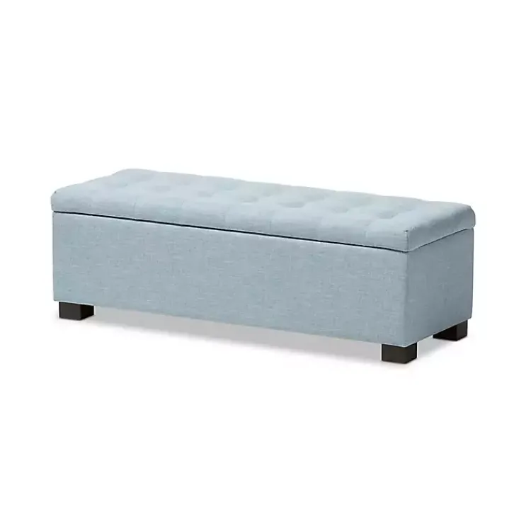 Benches & Ottomans-Kirklands Home Light Grid Tufted Upholstered Ottoman Blue