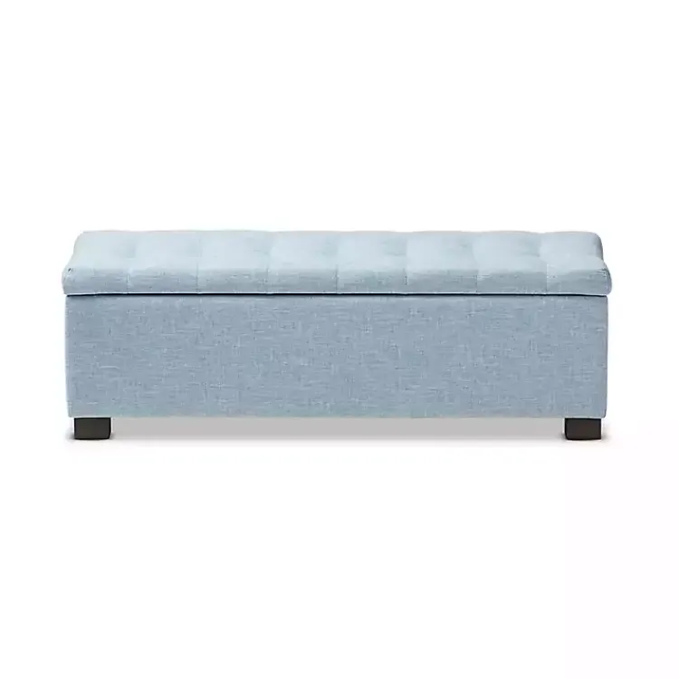 Benches & Ottomans-Kirklands Home Light Grid Tufted Upholstered Ottoman Blue
