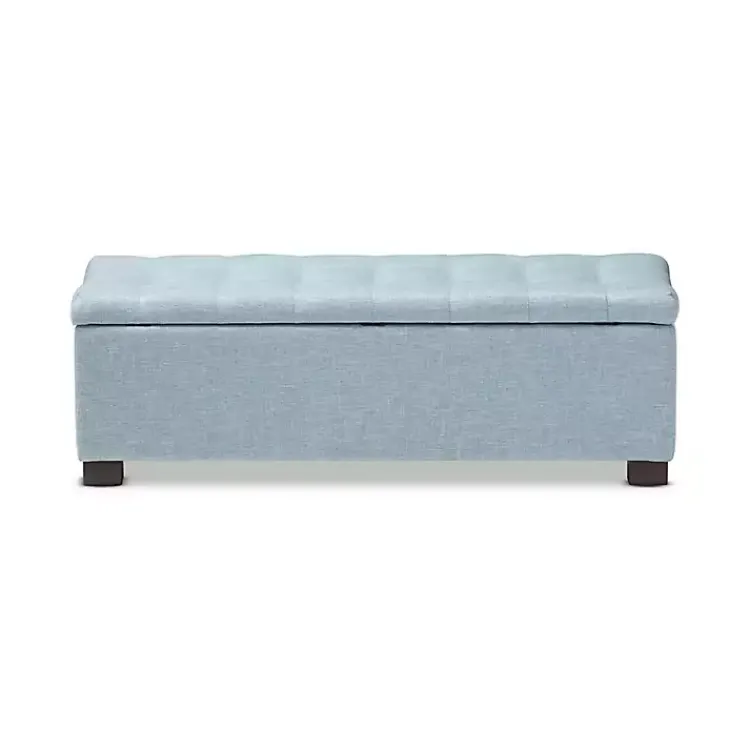 Benches & Ottomans-Kirklands Home Light Grid Tufted Upholstered Ottoman Blue