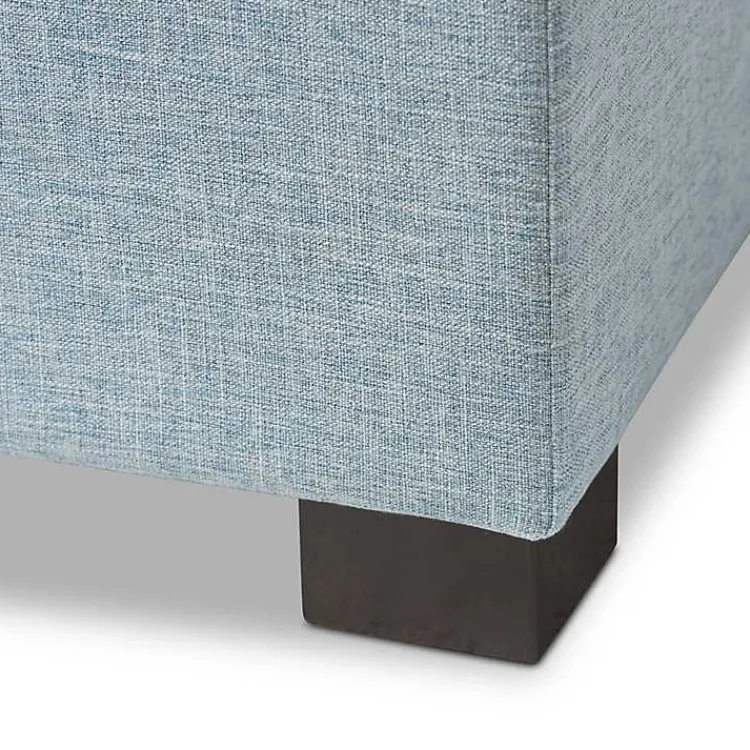 Benches & Ottomans-Kirklands Home Light Grid Tufted Upholstered Ottoman Blue