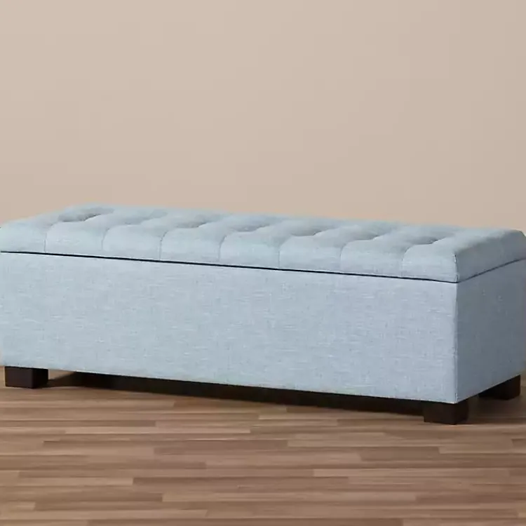 Benches & Ottomans-Kirklands Home Light Grid Tufted Upholstered Ottoman Blue