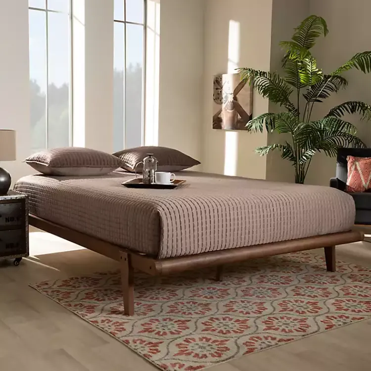 Beds & Headboards-Kirklands Home Walnut Wood Full Platform Bed Brown