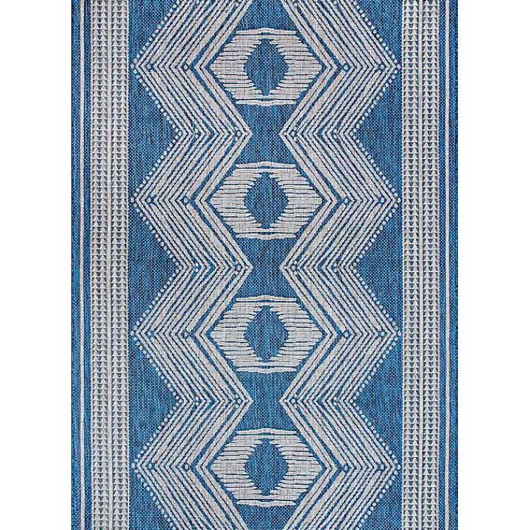 Outdoor Rugs-Kirklands Home Raina Blue Tribal Zig Zag Outdoor Rug, 5x8