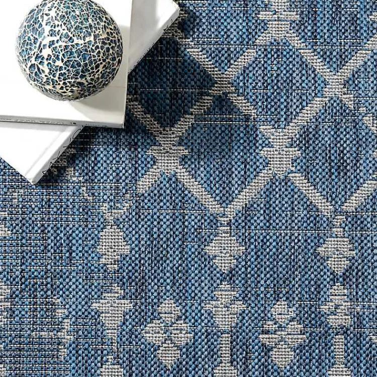 Outdoor Rugs-Kirklands Home Davon Blue Moroccan Trellis Outdoor Rug, 5x8